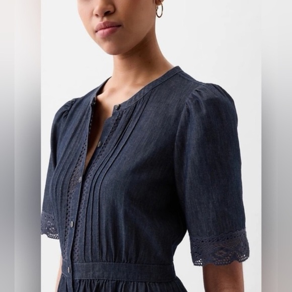NWT Gap Lace Denim Midi Navy Dress Size Small (#873499) - Picture 4 of 10